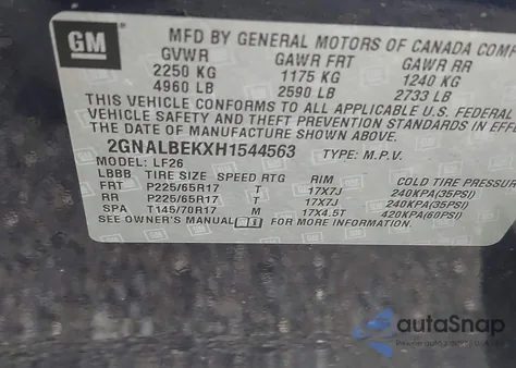 2017 Chevrolet Equinox Ls z USA, uszkodzony, nr VIN 2GNALBEKXH1544563